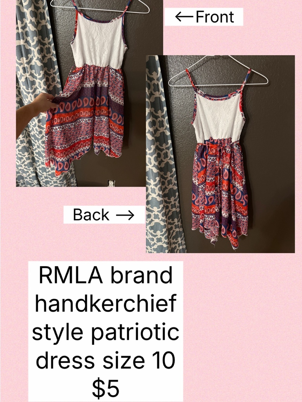 Handkerchief Hem Sundress in Red, White & Blue